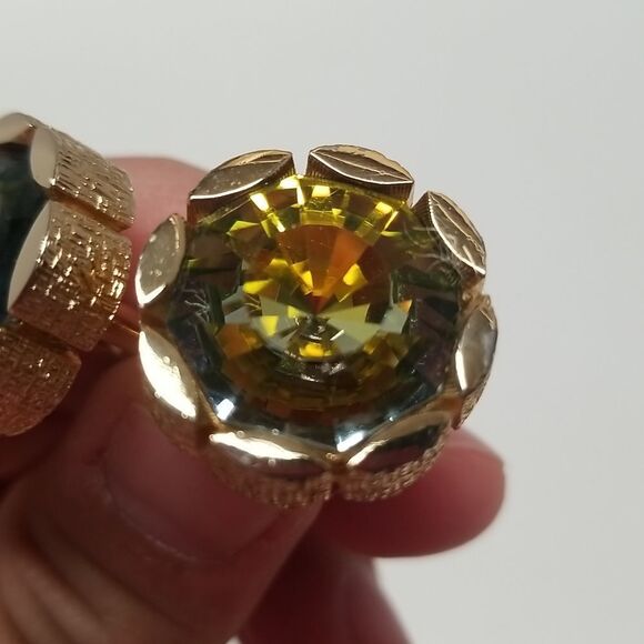 {Hickok} 1960s Mens Vintage Retro Gold Tone Floral Green Gemstone Cuff Links - Picture 11 of 13